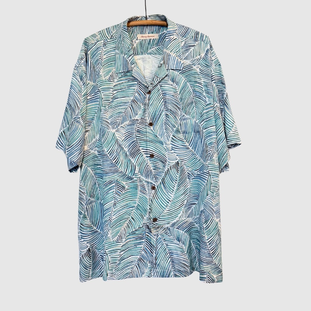 Tommy Bahama 100% Silk Camp Shirt Palm Frond Print XXL Gorpcore Resort